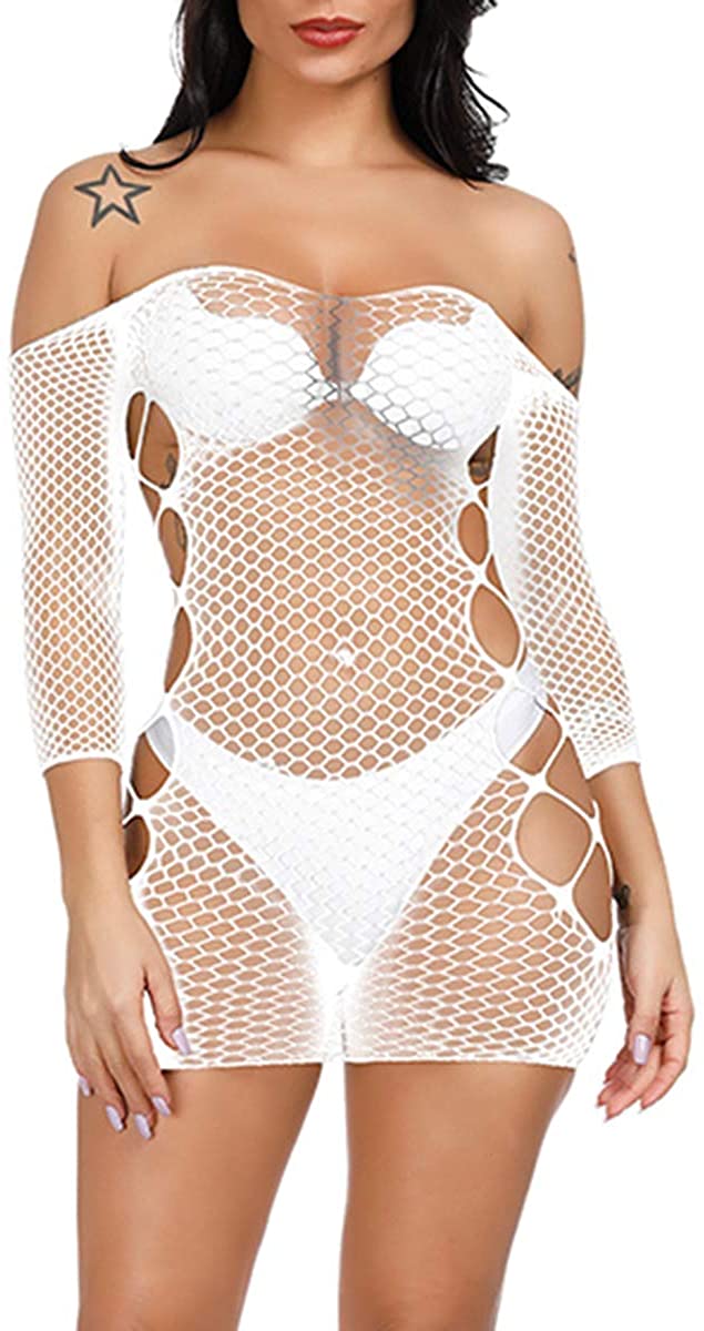 Price:$7.99 Dress Short Sleeve Plus Size Mesh Lingerie Babydoll Sleepwear Chemise for Women (02 White): Clothing, Shoes & Jewelry