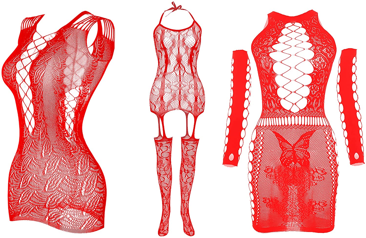 Price:$17.99 3 Pieces Women's Fishnet Lingerie Bodysuit Mesh Nightwear Dress Plus Size Sexy Babydoll Bodystocking Sleepwear : Clothing, Shoes & Jewelry