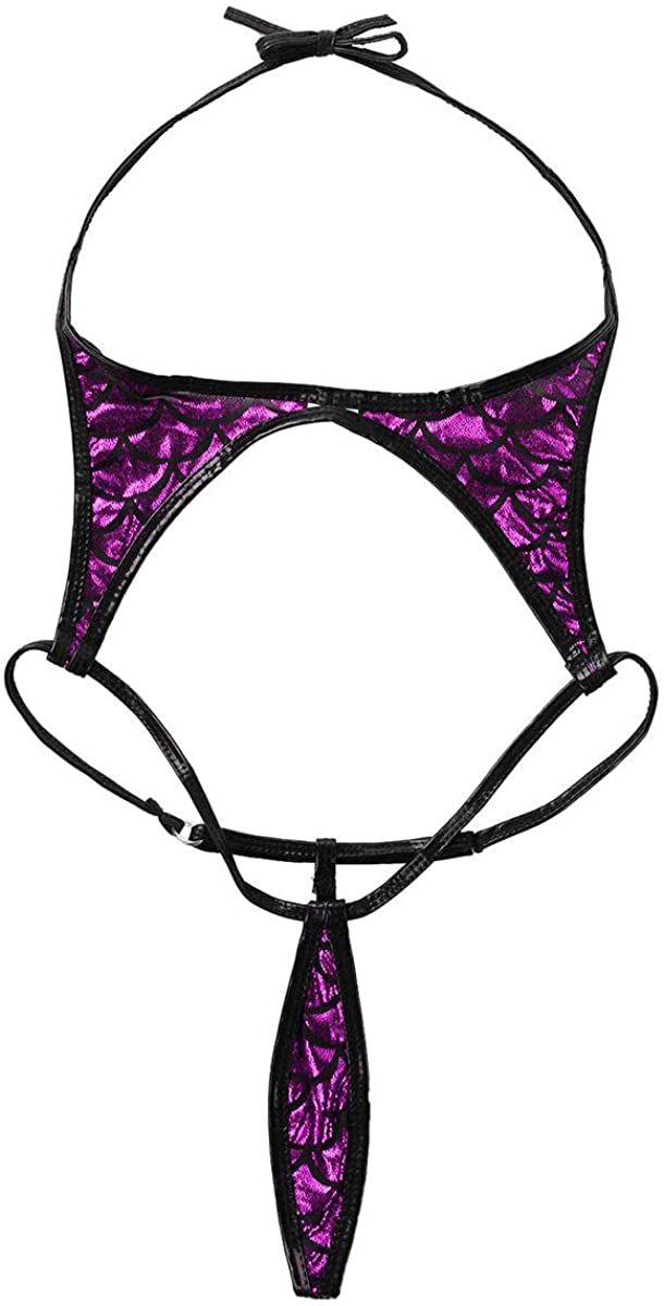 Price:$11.99 Womens Sexy Backless Mermaid Fish Scale Teddy Thong Shiny Bikini Swimwear Rose OneSize at Amazon Women’s Clothing store