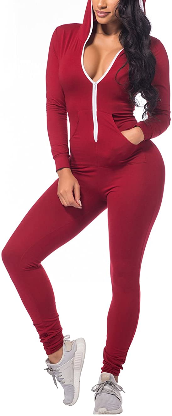 Price:$25.99 Womens Onesies Jumpsuits Zip-up Union Hoodie Long Sleeve One Piece Pajamas Sleepwear Sexy Outfits Bodysuits : Clothing, Shoes & Jewelry
