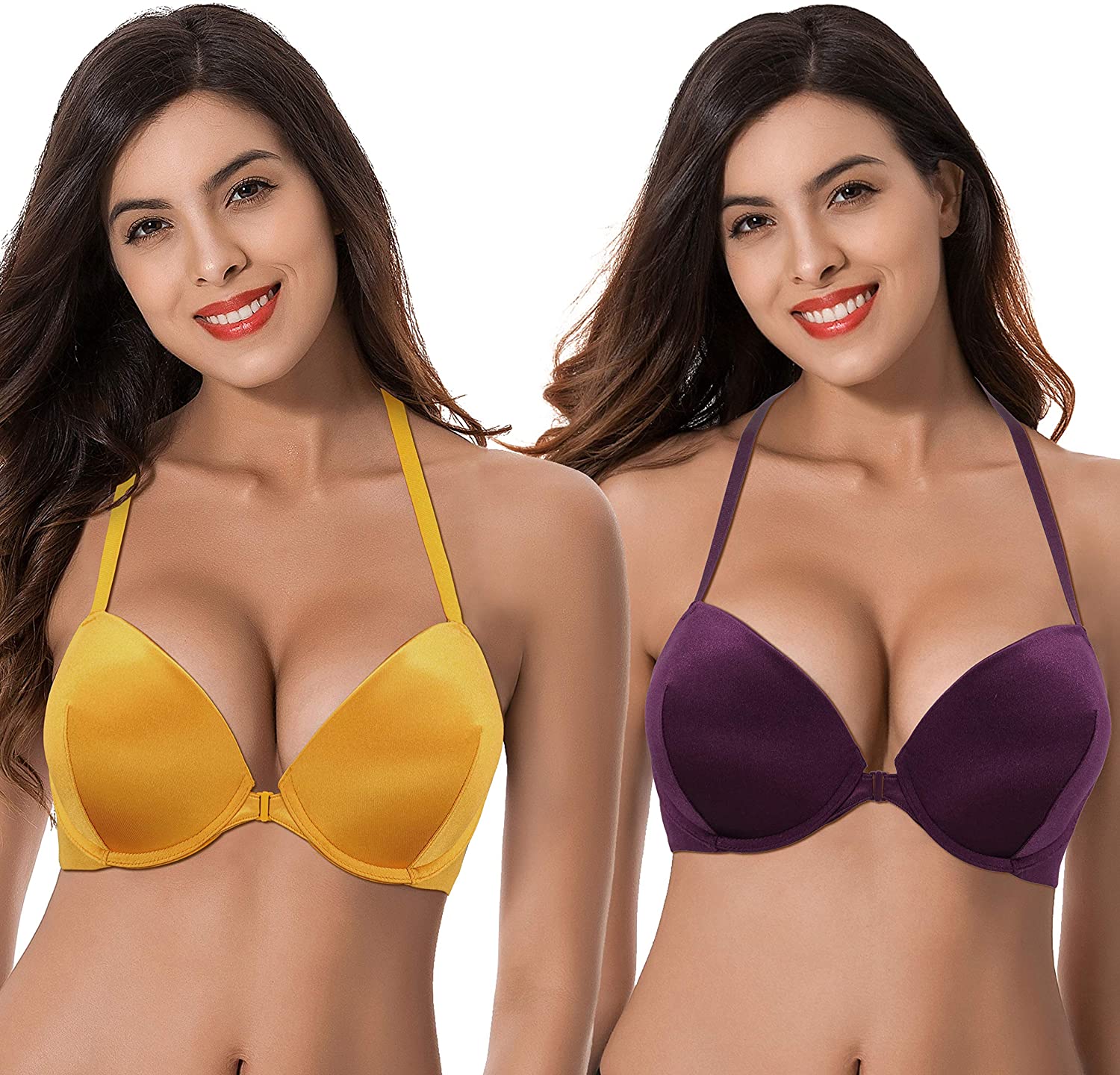 Price:$32.99 Muse Womens Push Up Add 1 and a Half Cup Underwire Halter Front Close Bras at Amazon Women’s Clothing store