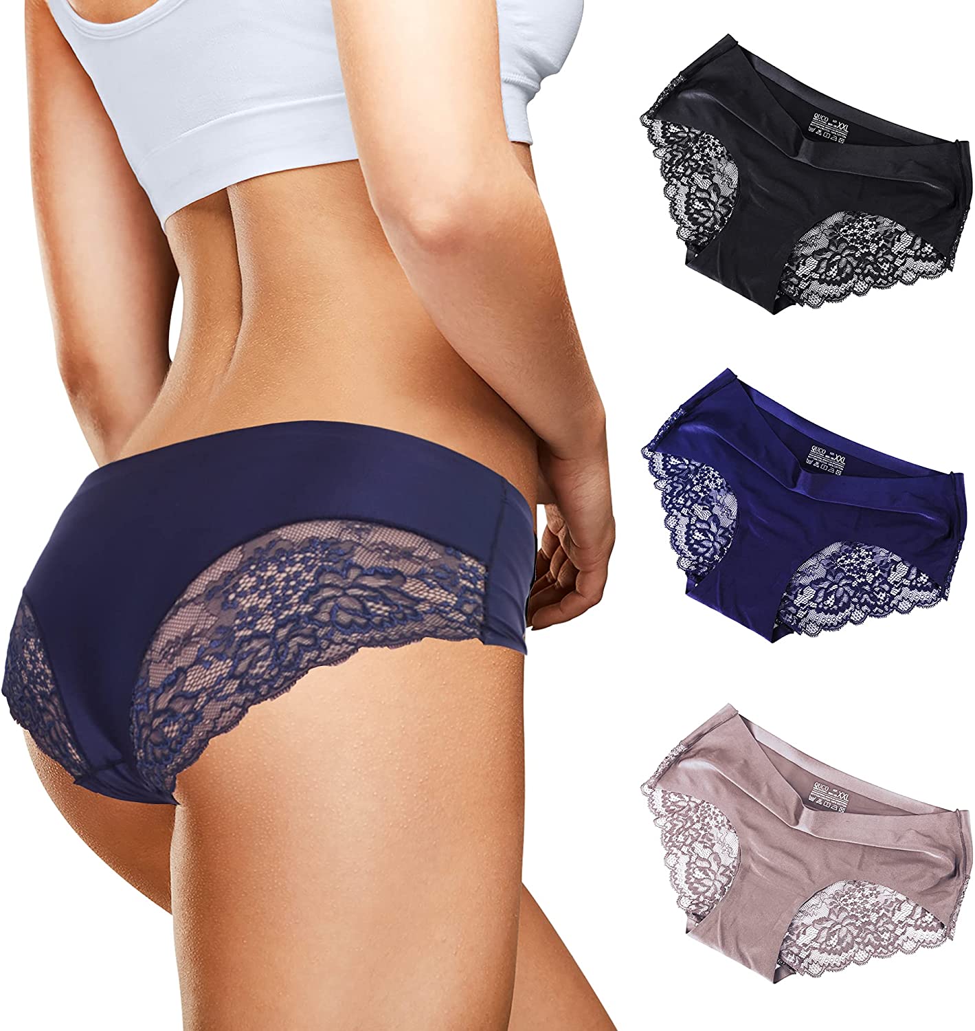 Price:$19.99 Seamless Lace Underwear - No Show Lightweight Thongs Panties, Soft Bikini Nylon Spandex Women's Panties (3 Pack) : Clothing, Shoes & Jewelry