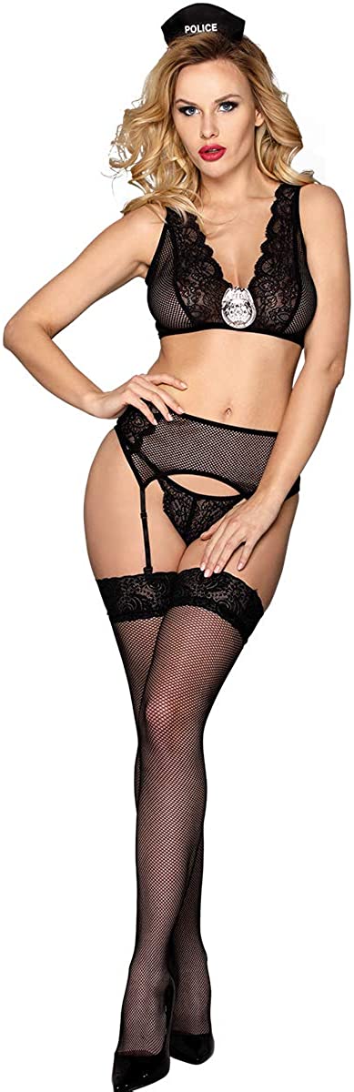 Price:$26.99 Sexy Police Costume for Women Black Mini Officer Lingerie Uniform Dress Backless: Clothing, Shoes & Jewelry