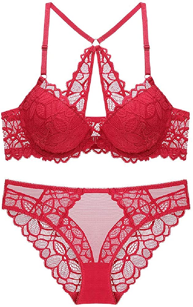 Price:$12.95 Women Underwire Lace Floral Bra Unlined Full Coverage Un-Padded Bra and Panties Lingerie Set at Amazon Women’s Clothing store