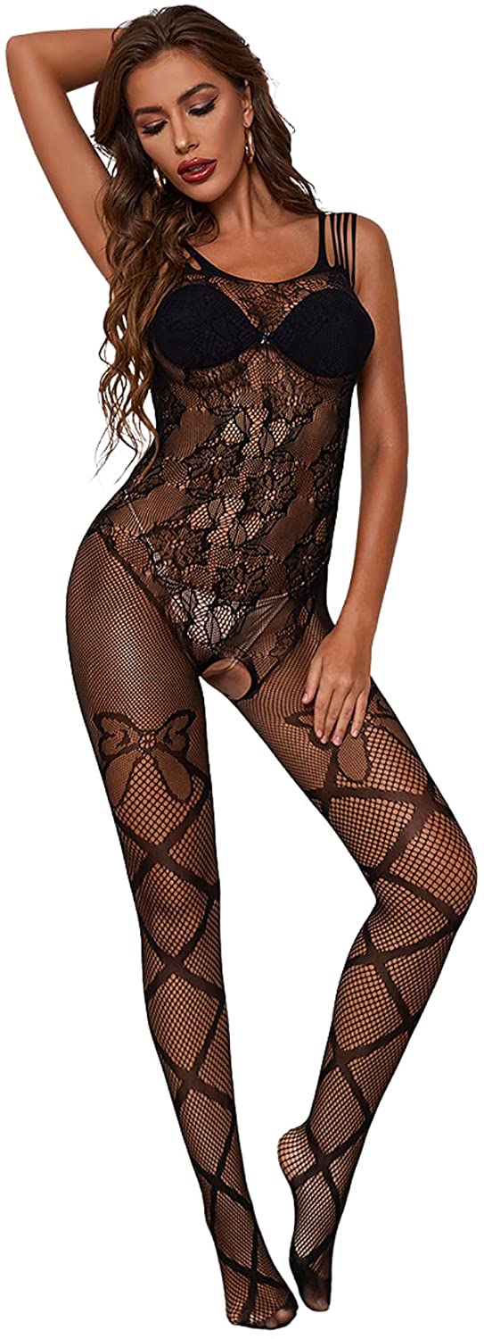 Price:$8.99 Lip Women Lingerie Cut-out Fishnet Bodystocking with floral Lace Chemise Nightgown Sexy Sleepwear Babydoll (Black): Clothing, Shoes & Jewelry
