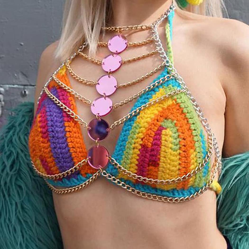 Price:$17.66 Boho Sequins Body Chain Gold Tassel Bikini Chain Sexy Glitter Necklace Body Chain Beach Body Jewelry Rave Nightclub Party Body Accessory for Women and Girls (E) : Clothing, Shoes & Jewelry
