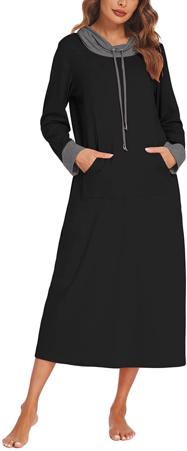 Price:$19.99 Nightgown Women High Neck Sleepwear Long Sleeve Nightshirt Full Length Nightdress with Pocket S-3XL at Amazon Women’s Clothing store