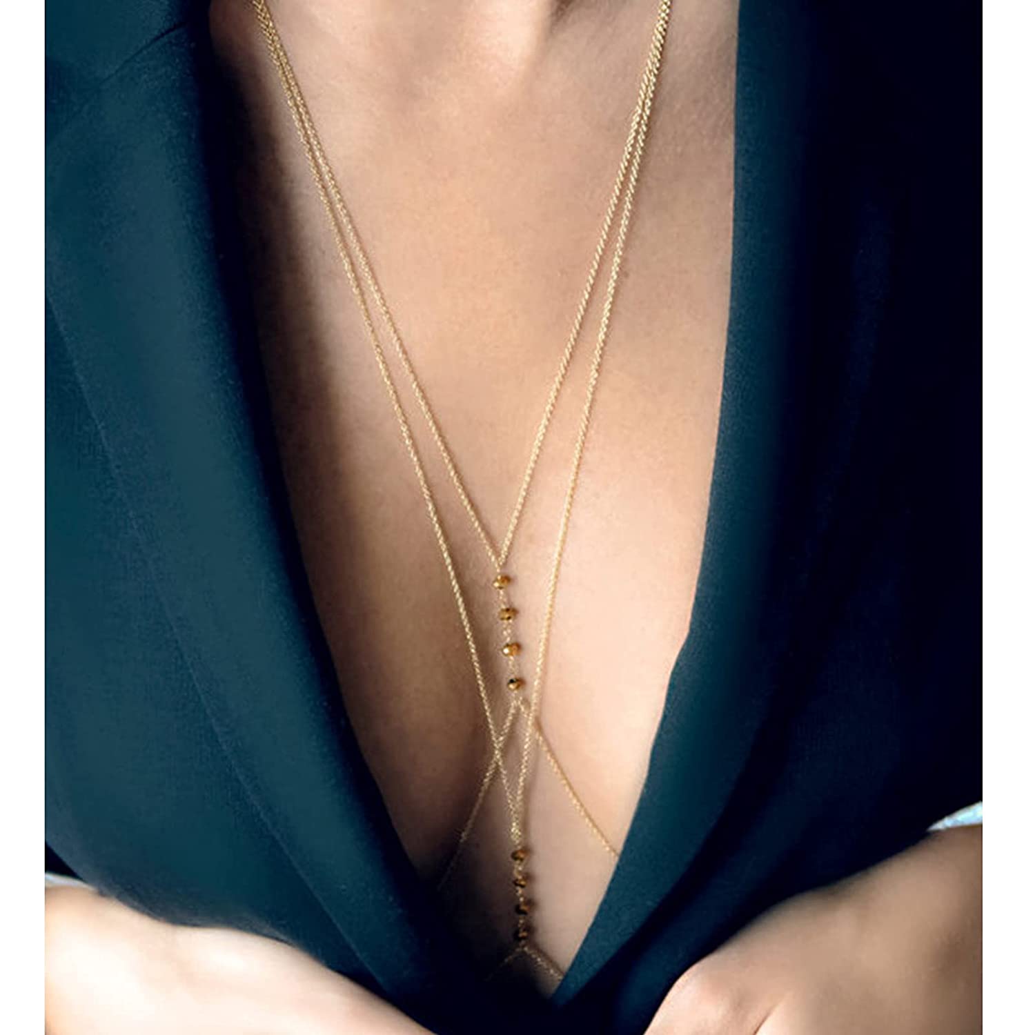 Price:$8.99 : Simple Bra Body Chain Necklace Belly Waist Chain Sexy Copper Sequins Summer Beach Bikini Body Chain Jewelry for Women (Gold 1) : Beauty & Personal Care
