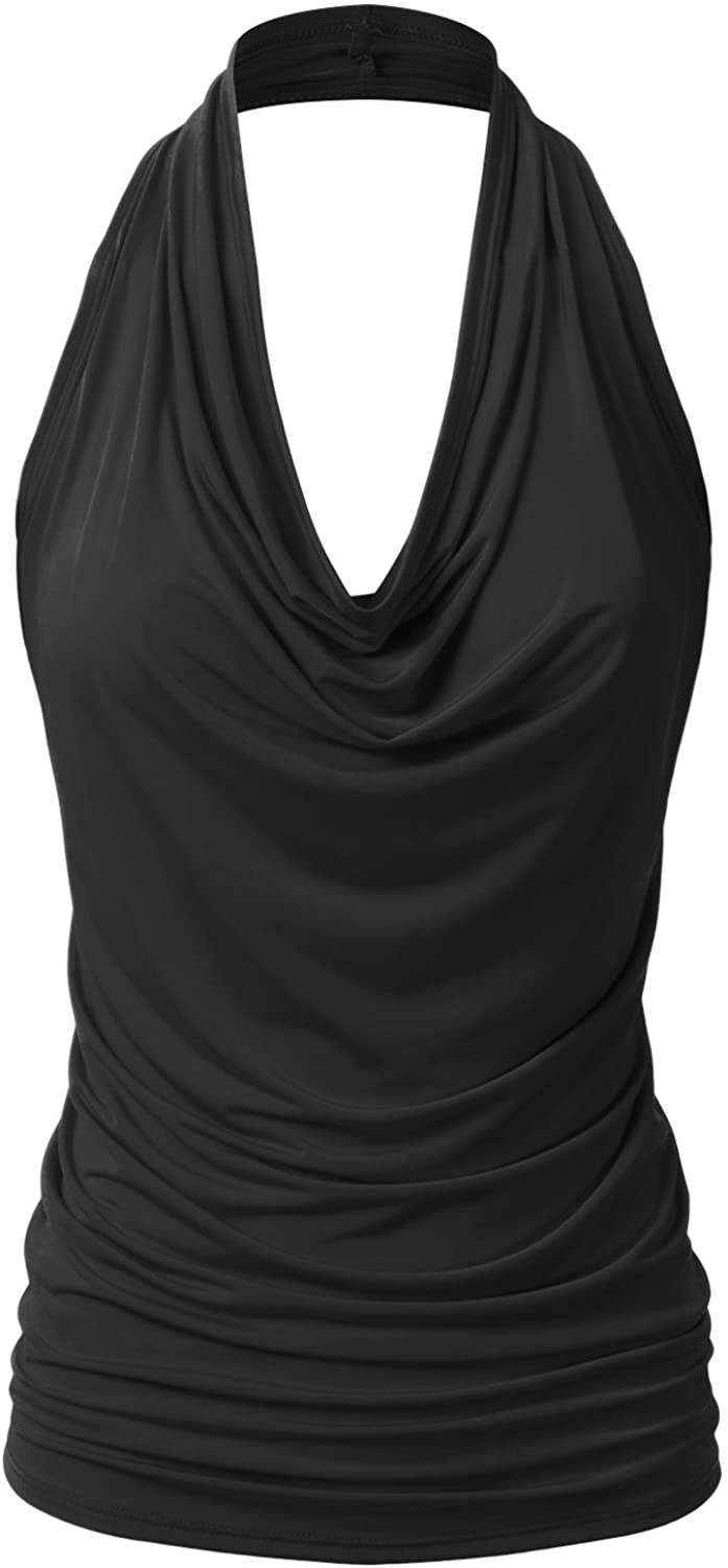 Price:$11.99 Women's Casual Halter Neck Draped Front Sexy Backless Tank Top (S-3XL) at Amazon Women’s Clothing store