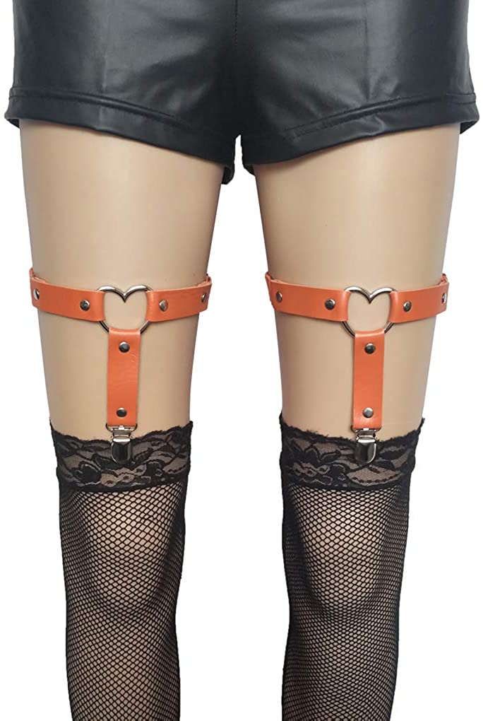 Price:$10.99 Women Girls Heart Leg Garter Belt Adjustable Sexy Punk Gothic Elasticity Leg Harness Garter Belts 2pcs Orange : Clothing, Shoes & Jewelry