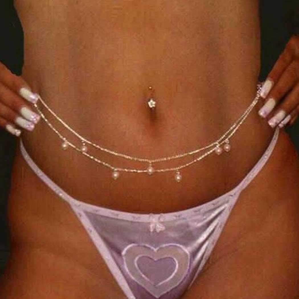 Price:$6.66 Pearl Body Chain Simple Belly Chains Sexy Waist Chains Jewelry for Women and Girls (Silver) : Clothing, Shoes & Jewelry