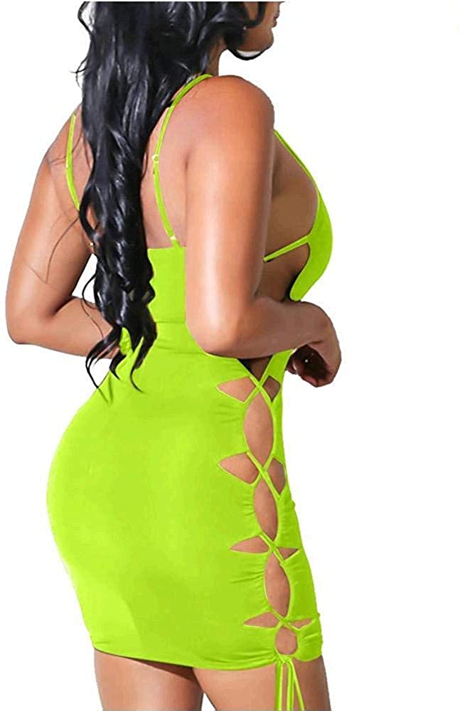 Price:$11.99 Women's Sexy Bodycon Spaghetti Strap Lace Up Tank Mini Club Dress : Clothing, Shoes & Jewelry