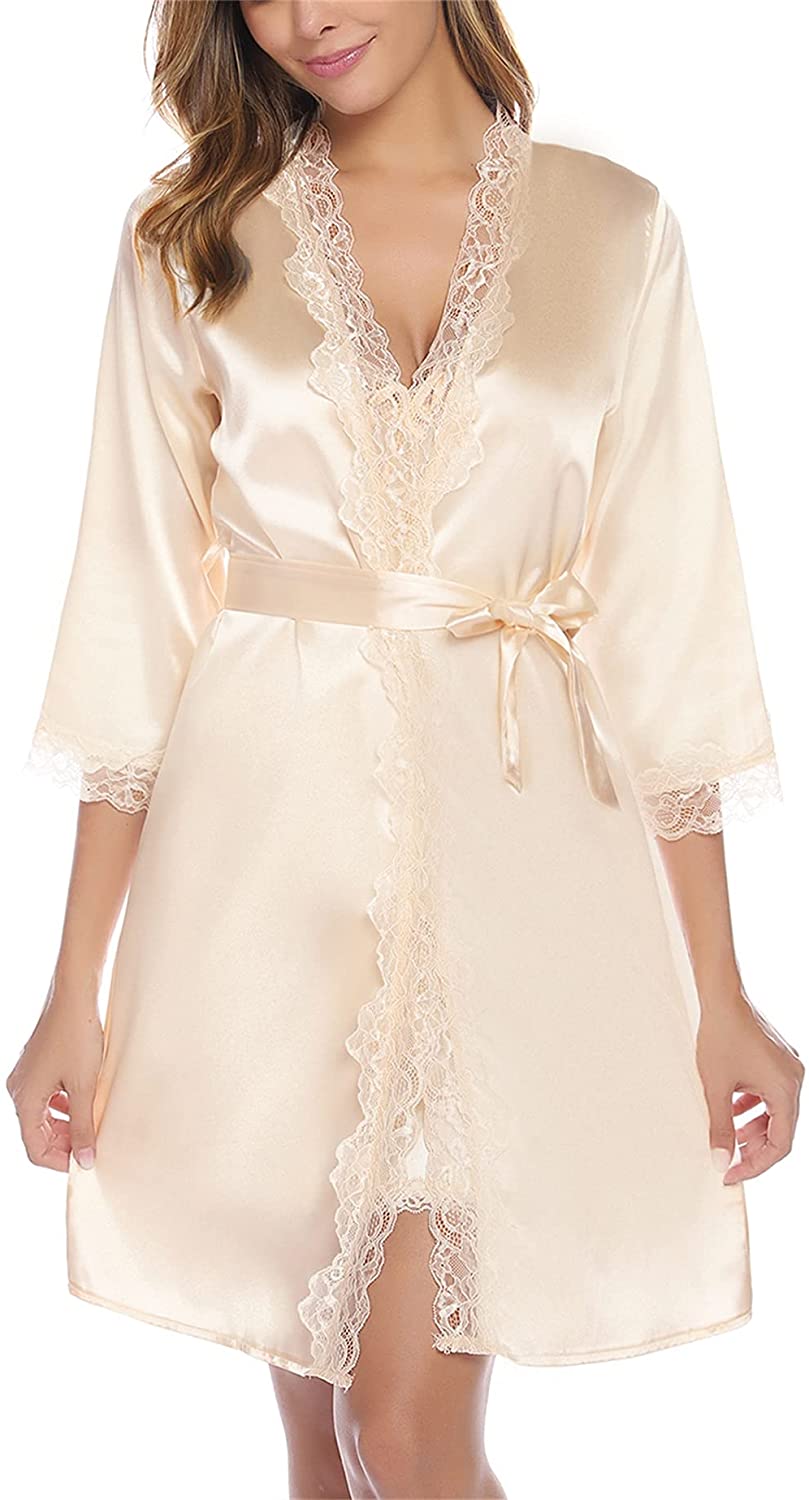 Price:$18.99 Women's Sexy Silk Satin Robe Loungewear 2PC Sleepwear Set Kimono Robe nightgowns Pajamas Set 2 Piece Suit: Clothing, Shoes & Jewelry