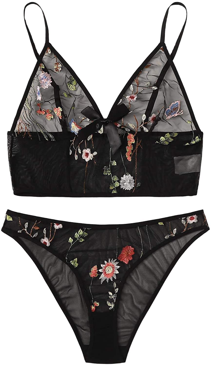 Price:$25.99 Women Lingerie Floral Mesh Strap Top and Panty Sleepwear Pajama Set Black Medium at Amazon Women’s Clothing store