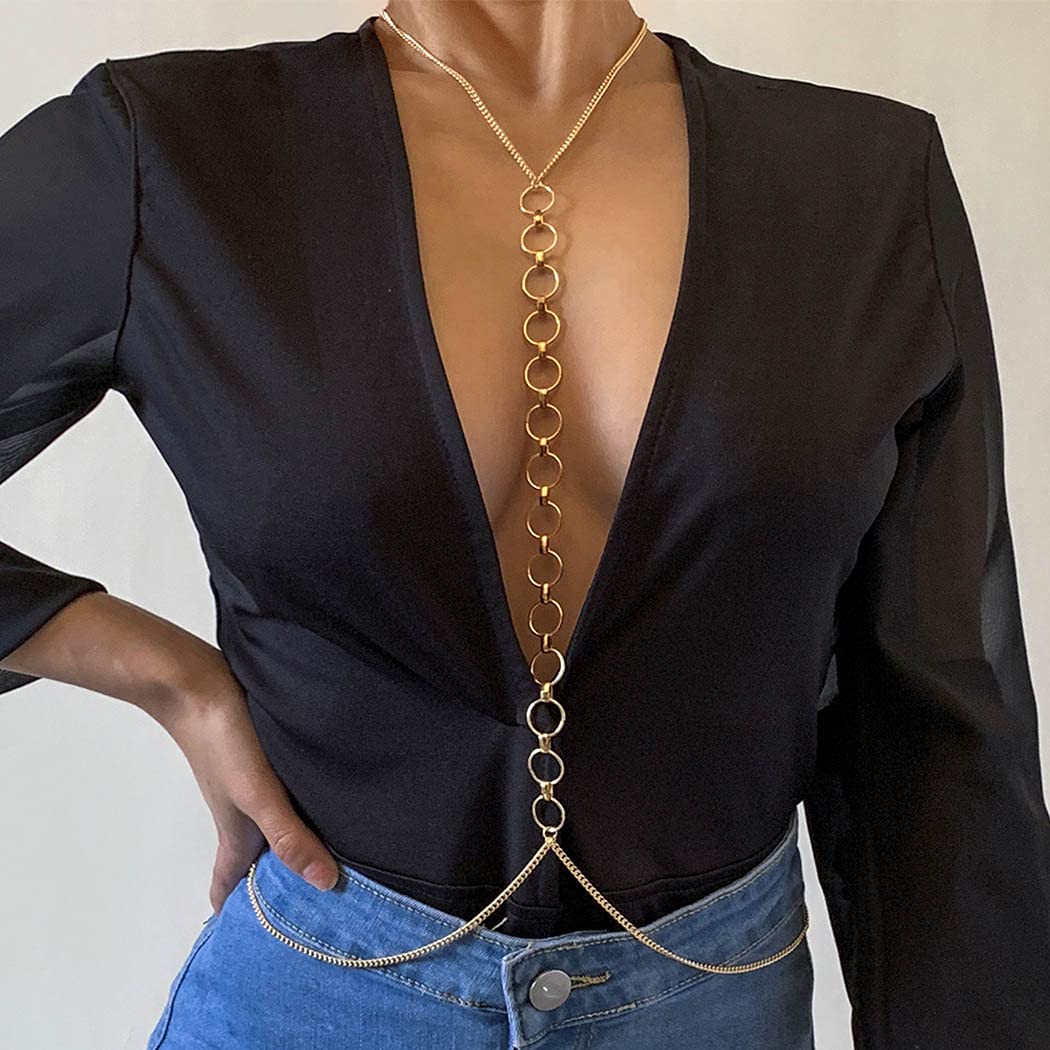 Price:$8.66 Sexy Body Chain Gold Circle Harness Belly Chain Ring Bra Chains Waist Nightclub Body Chain Jewelry for Women and Girls : Clothing, Shoes & Jewelry