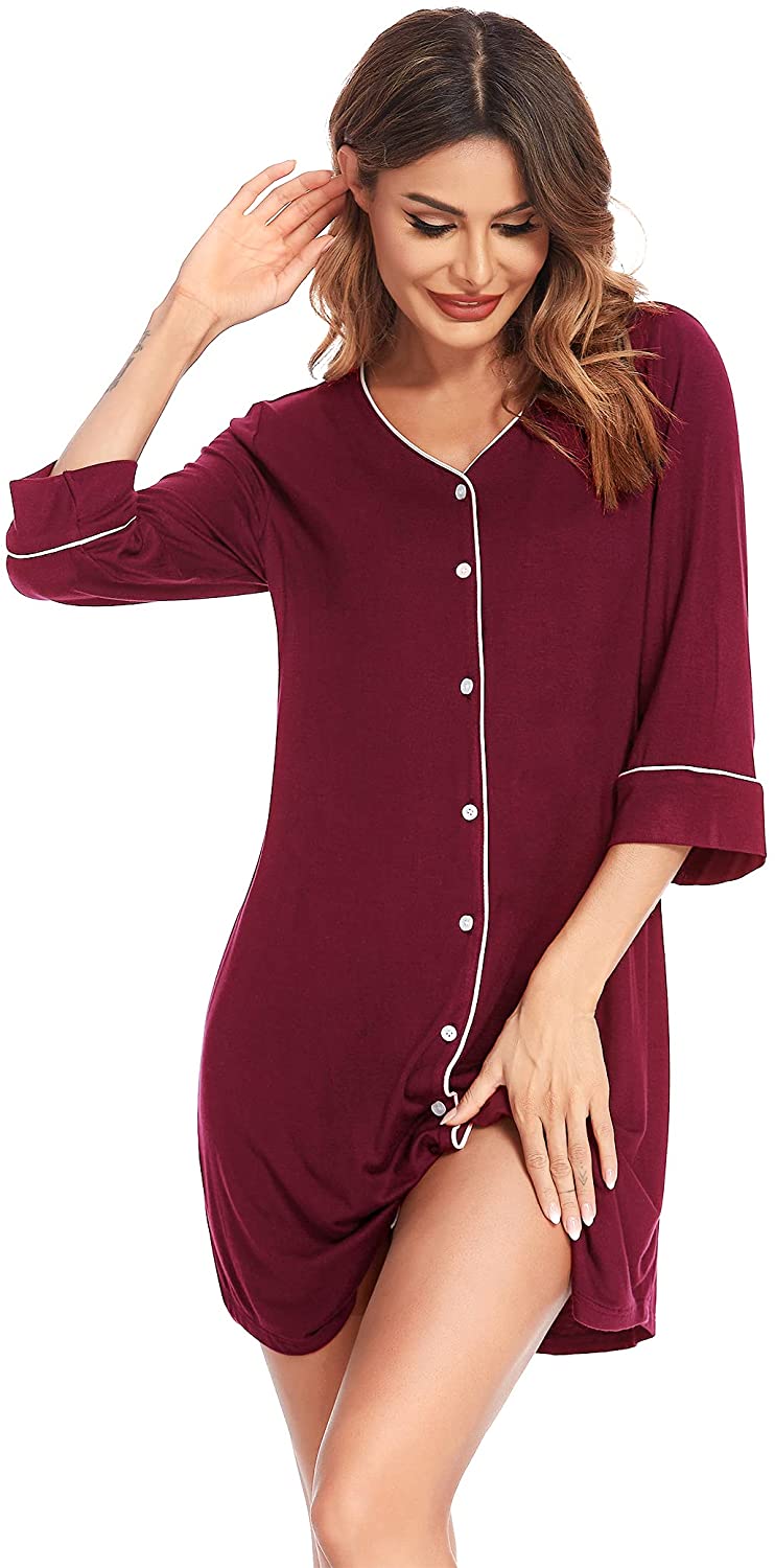 Price:$14.99 Nightgown for Women Soft Sleep Shirt Button Down Sleepwear V Neck Striped Night Shirt S-XXL : Clothing, Shoes & Jewelry