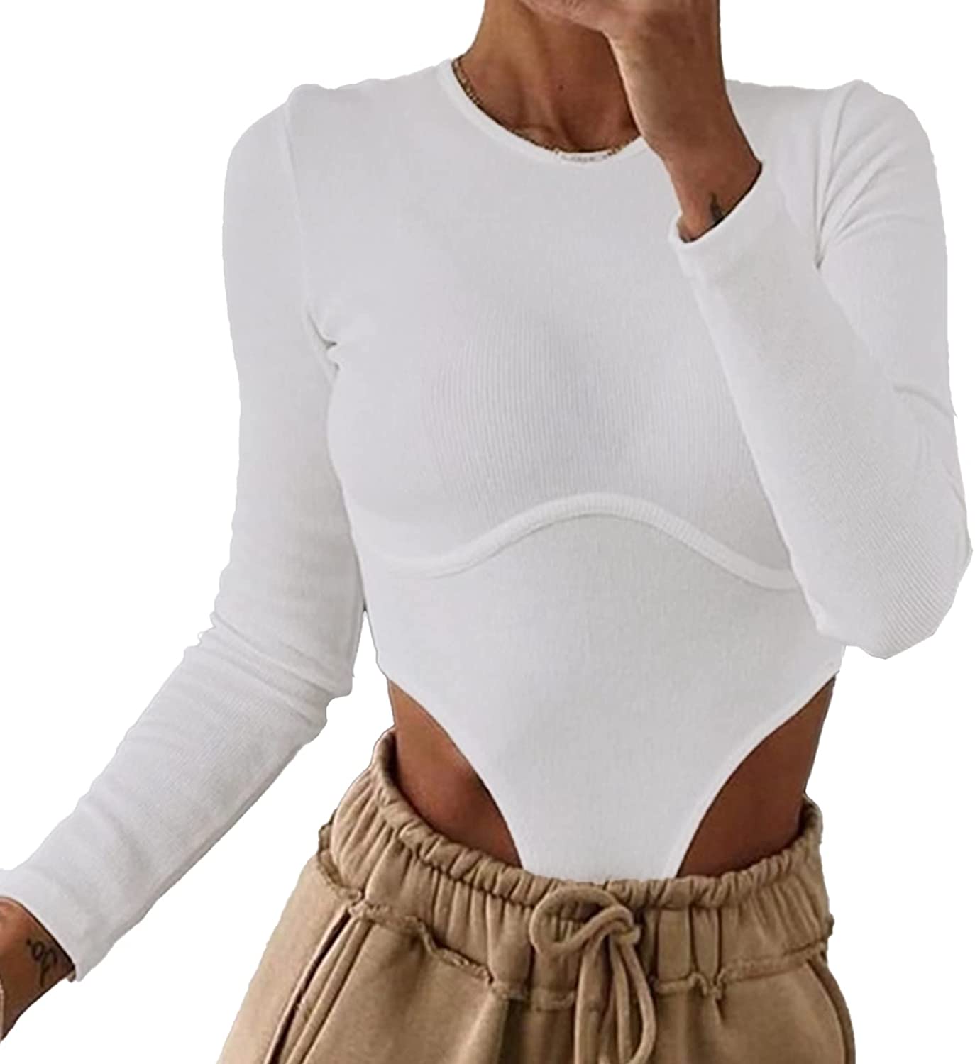 Price:$14.99 Women's Long Sleeve Tops Bodysuit Square Neck Thong Bodysuit Tops : Clothing, Shoes & Jewelry