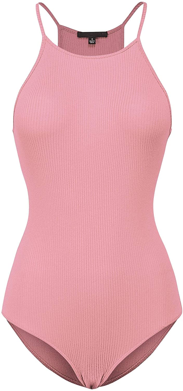 Price:$10.95 Women Basic Casual Sexy Ribbed Shapewear Leotard Racerback Halter Sleeveless Bodysuit Tank Top Shirt at Amazon Women’s Clothing store