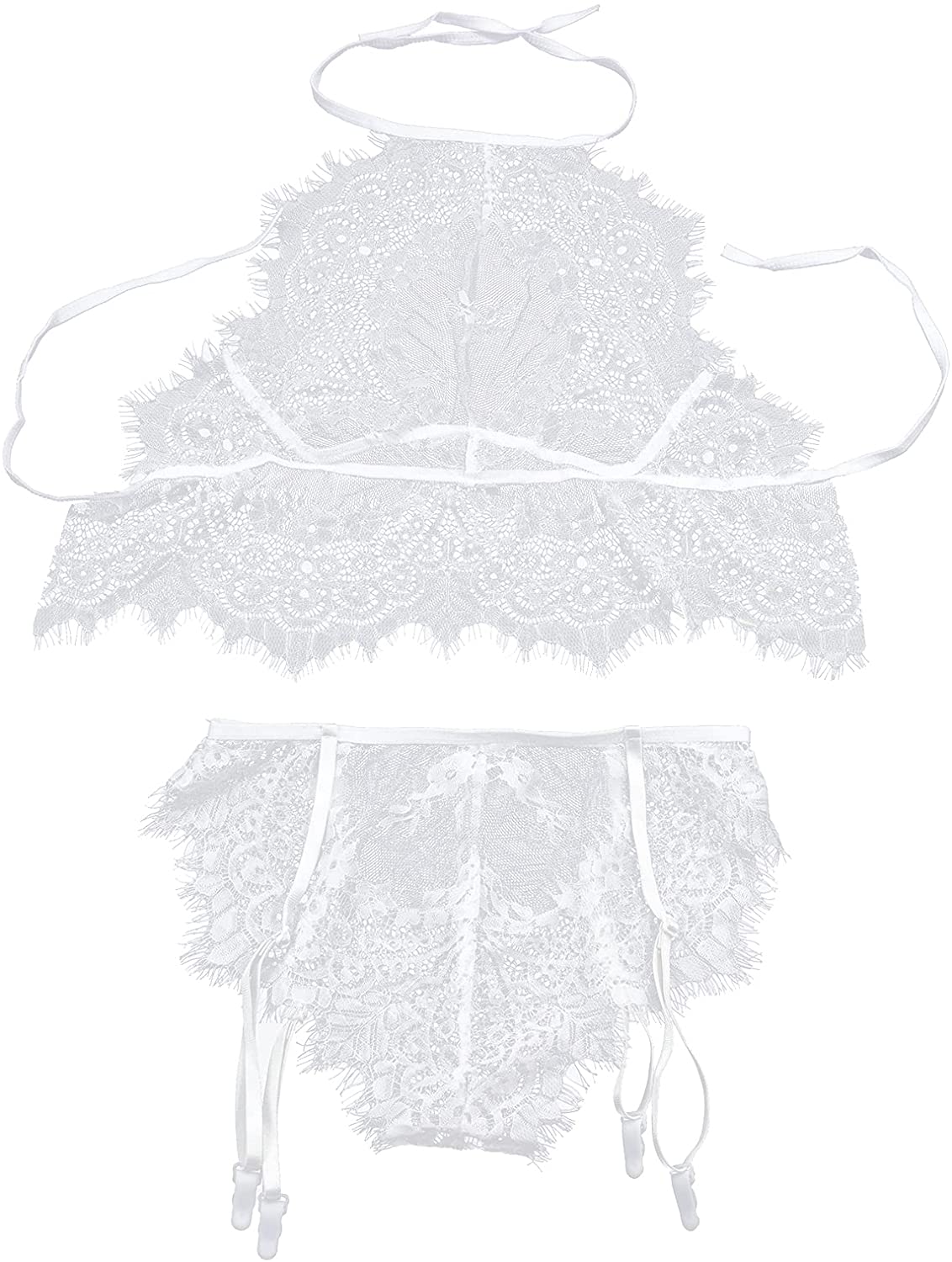 Price:$16.99 Women Lingerie Sexy Deep V Lace Bodysuit 2 Piece Teddy Lingerie Babydoll with Silk Stockings at Amazon Women’s Clothing store