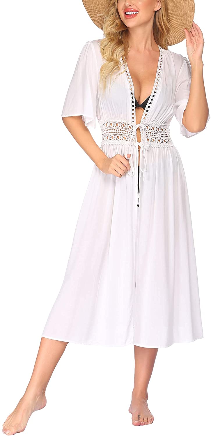 Price:$16.99 Women's Swimwear Kimono Cover Ups Long Sexy Open Front Bikini Swimsuit Cardigan Flowy Half Sleeve Beachwear at Amazon Women’s Clothing store