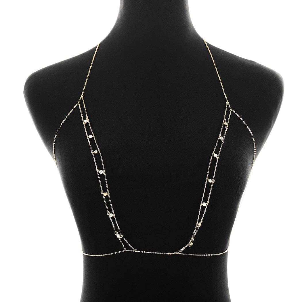 Price:$8.66 Sparkly Rhinestone Bra Body Chain Crystal Body Necklace Sexy Bikini Body Jewelry Beach for Women and Girls (Gold) : Clothing, Shoes & Jewelry