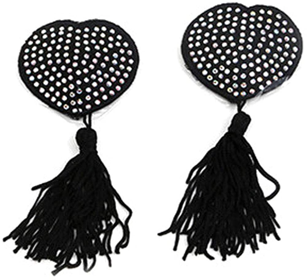 Price:$8.54 Rhinestone Silicone Pasties Bra Sexy Breast Petals with Tassel at Amazon Women’s Clothing store
