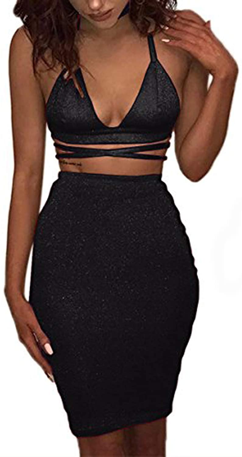 Price:$9.99 Women's Glitter V Neck Halter Backless Sleeveless Bandage Bodycon Midi Dress : Clothing, Shoes & Jewelry
