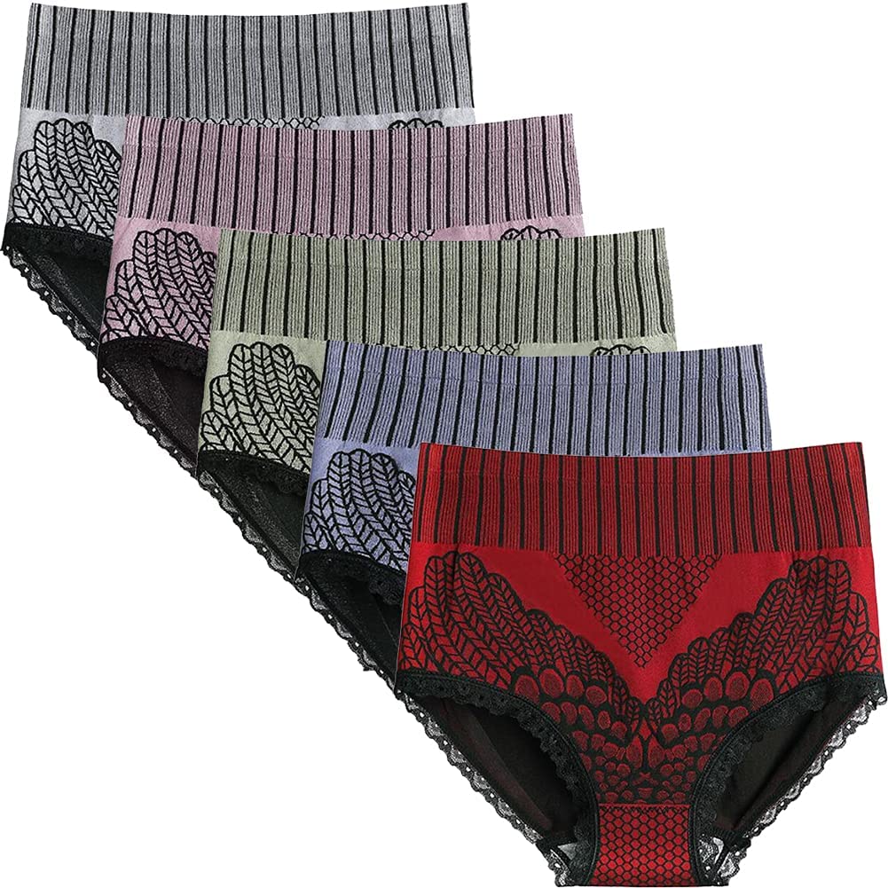 Price:$18.99 Womens Nylon Underwear High Waisted Tummy Control Panties Printed Full Coverage Briefs Hipsters 5 Pack at Amazon Women’s Clothing store
