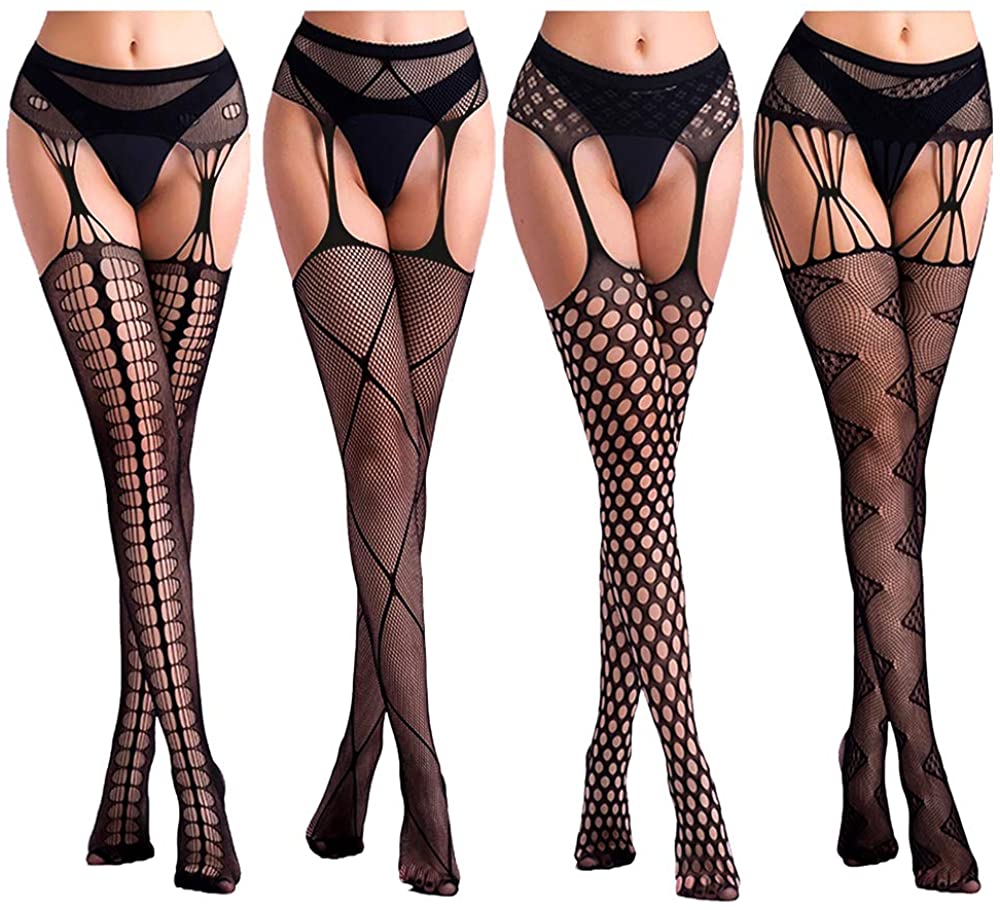 Price:$15.99 Stockings 4 Pairs Women Ballroom High Waist suspender Tights Black Pantyhose (4pair-B) at Amazon Women’s Clothing store