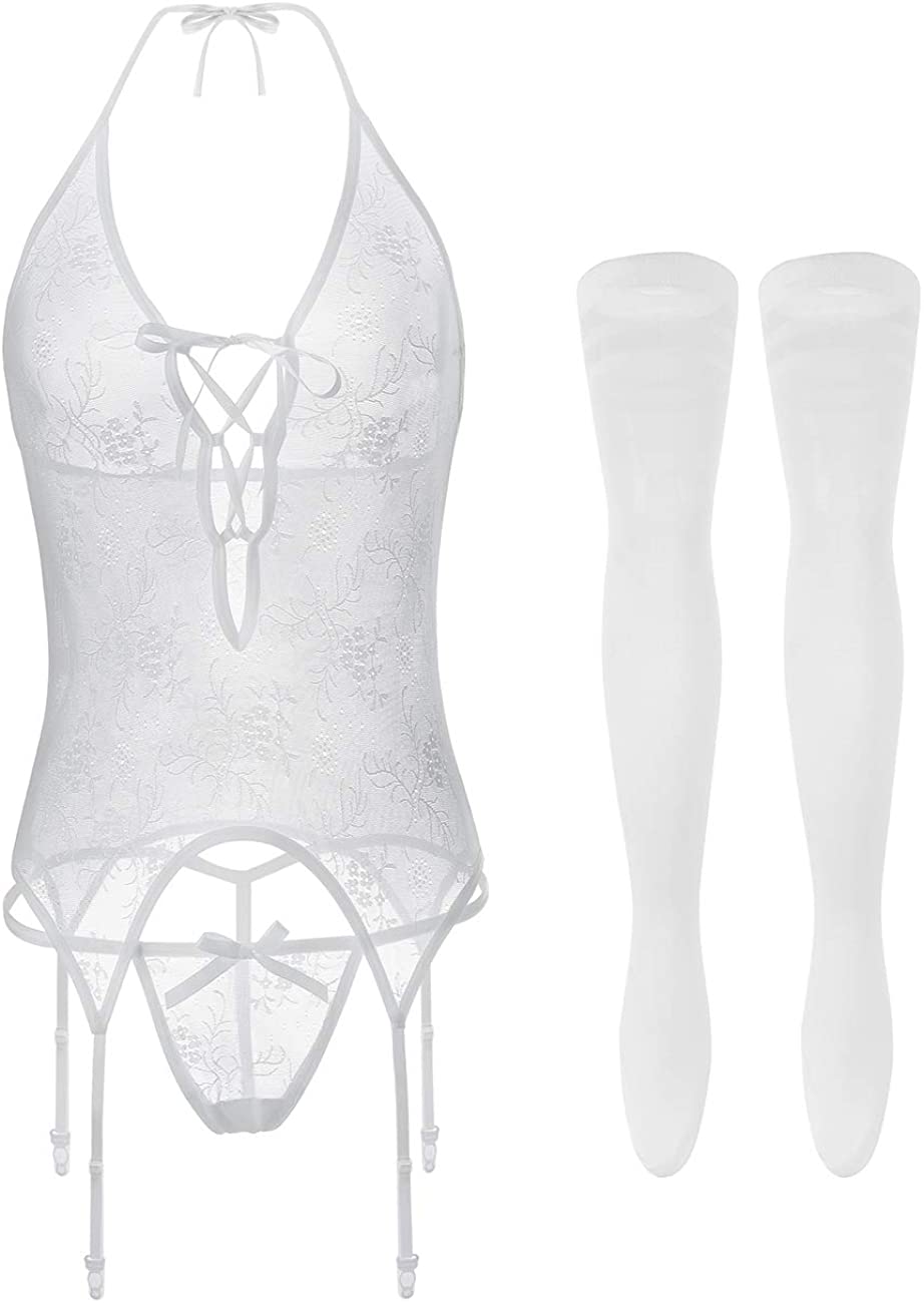 Price:$15.99 Garter Lingerie for Women,Garter Belts and Stocking Sets 3PCS White: Clothing, Shoes & Jewelry