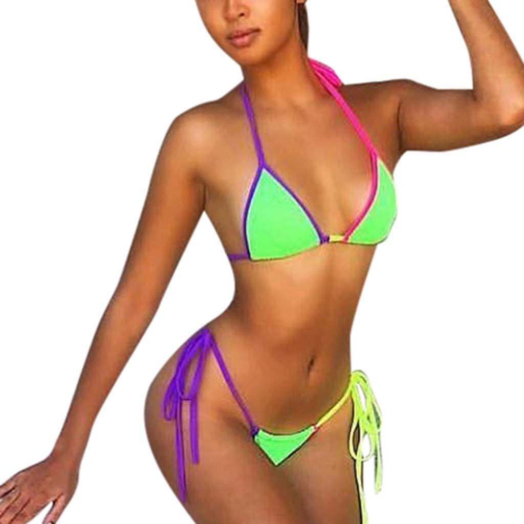 Price:$18.98 Sexy Bikini Swimsuit,Two-Piece Rainbow Push-Up Padded Bra Swimwear Triangle Thong Side Tie Bottom Bathing Suit : Clothing, Shoes & Jewelry