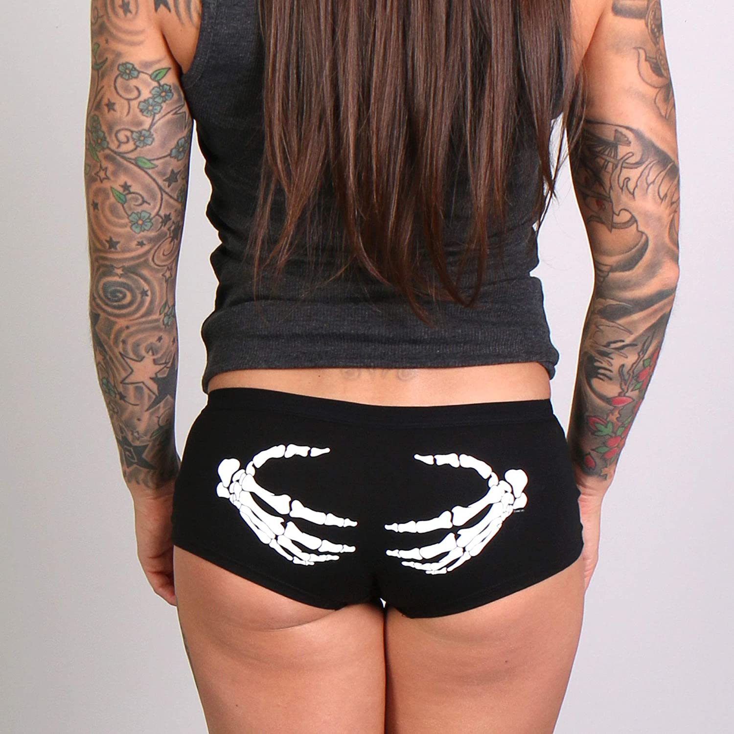 Price:$11.95 Leathers Black Skeleton Hands Ladies Boy Shorts : Clothing, Shoes & Jewelry