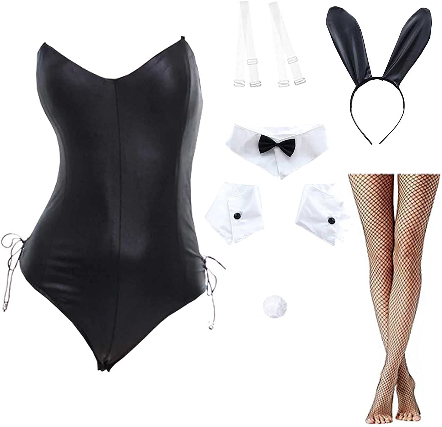 Price:$25.99 Cosplay Lingerie Women Bunny Girl Outfit Anime Role Costume One Piece Bodysuit with Stockings : Clothing, Shoes & Jewelry