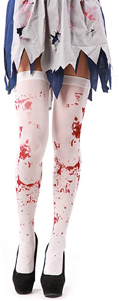 Price:$10.99 Women Thigh High Stockings Opaque Tight Stretchy Pantyhose Blood Knee High Stockings Halloween Cosplay Costumes for Women Girls : Clothing, Shoes & Jewelry