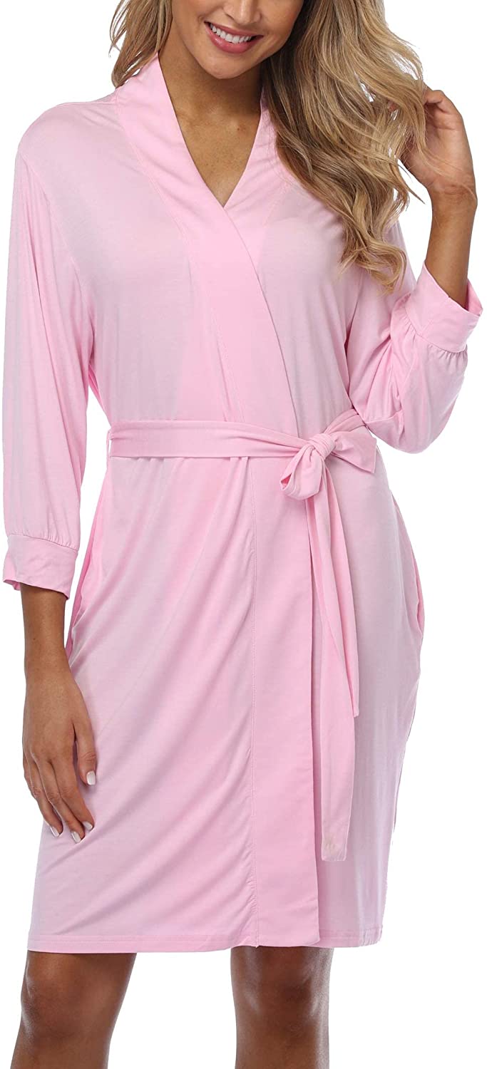 Price:$12.99 Cotton Robes for Women Kimono Short Knit Sleepwear Knee Length Bathrobes Ladies Loungewear at Amazon Women’s Clothing store