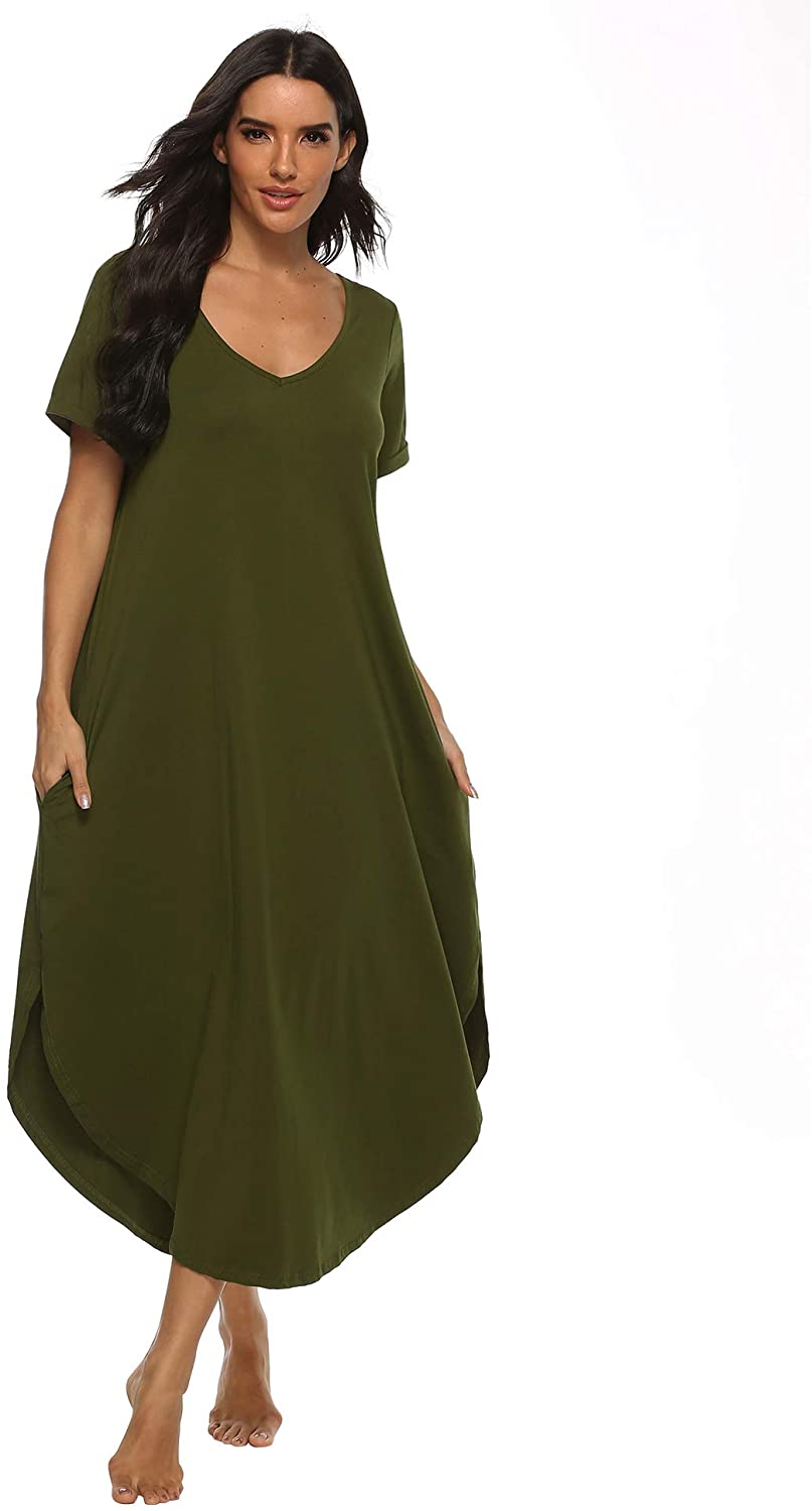 Price:$18.99 Women's Casual Night Dress V Neck Long Night Shirt Short Sleeve Nightgown Cotton Sleep Shirt Sleepwear Pajama S-XXL at Amazon Women’s Clothing store