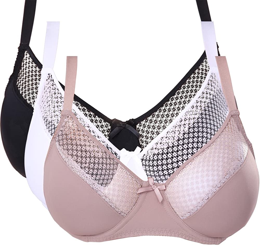 Price:$27.99 Muse Women's Plus Size Unlined Minimizer Underwire Full Figure Bra-3Pack at Amazon Women’s Clothing store