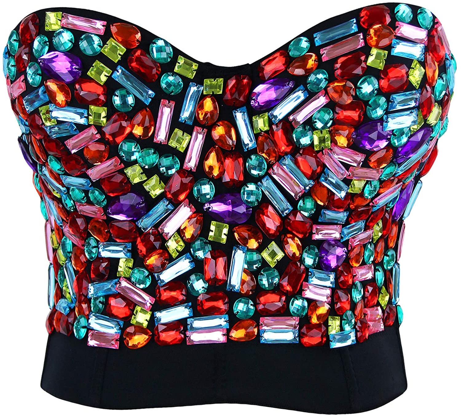 Price:$32.49 Women's Colorful Rhinestone Push Up Bra Clubwear Party Bustier Crop Top at Amazon Women’s Clothing store