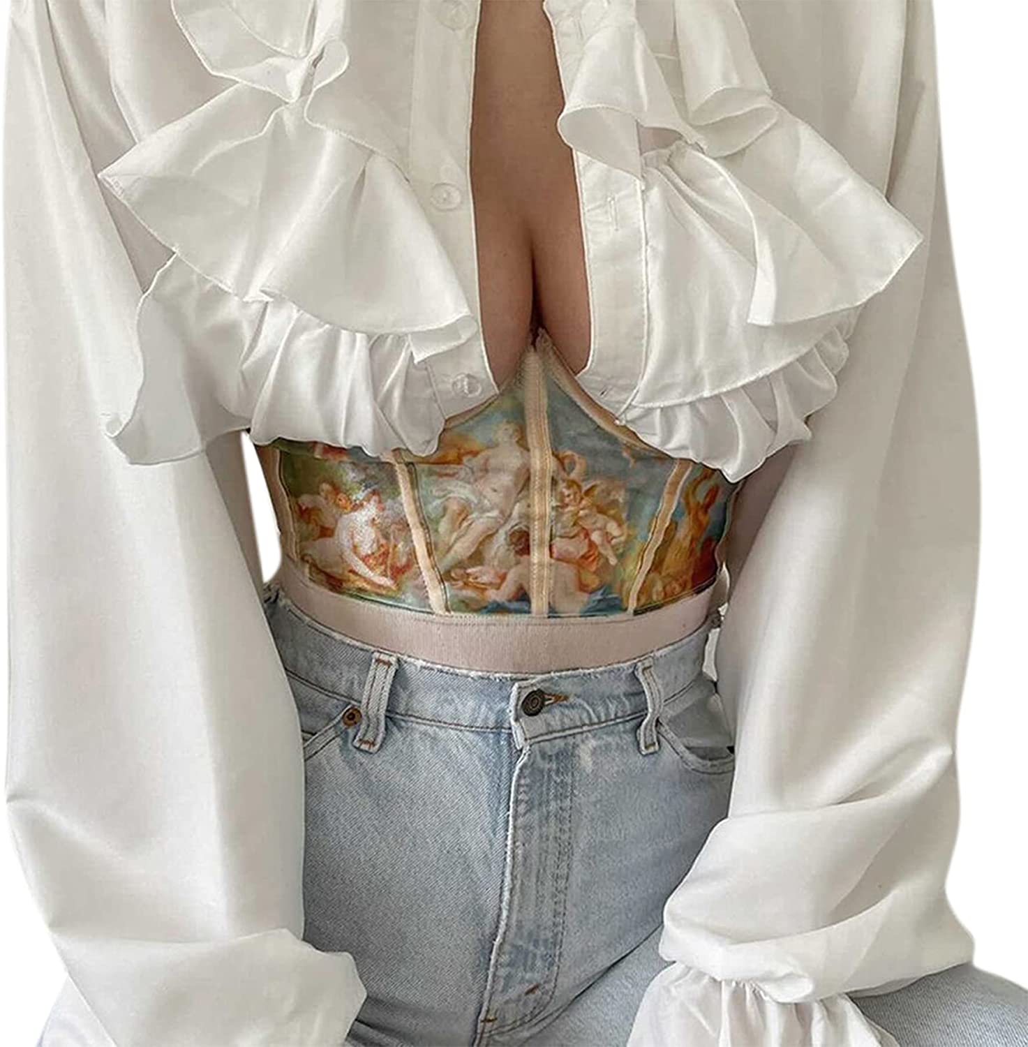 Price:$16.88 Vintage Print Push Up Bustier Corsets Strapless Boned Bustier Crop Tops Clubwear Party Outwear: Clothing, Shoes & Jewelry