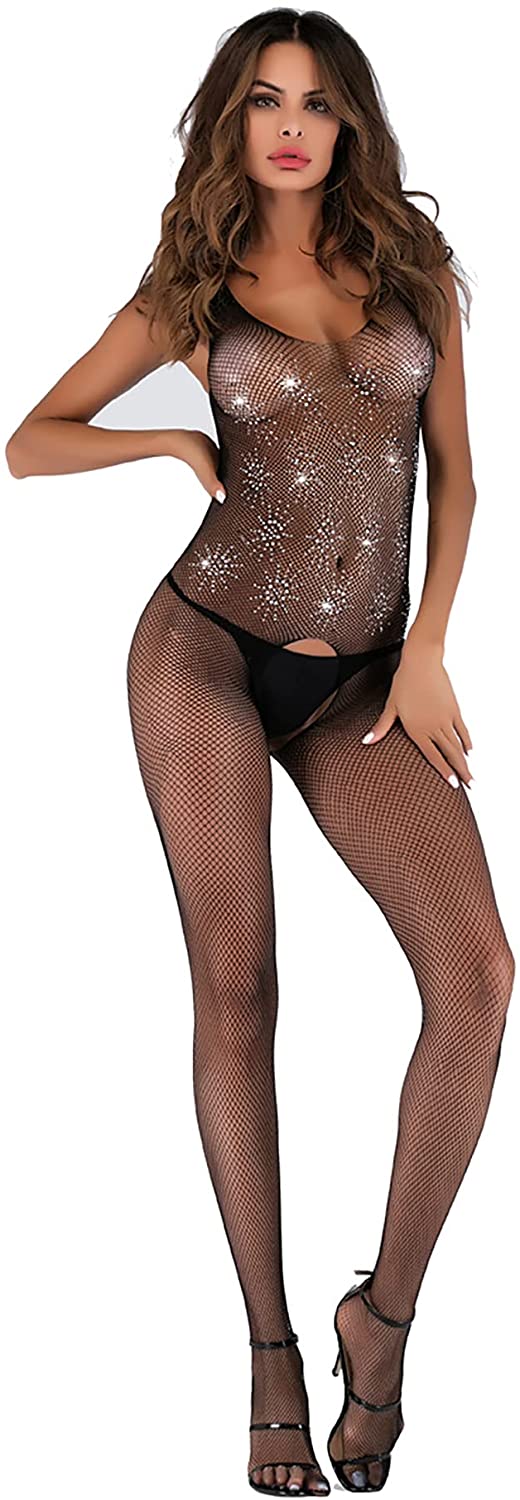 Price:$19.99 sequins Starry open file Siamese fishnet stockings sexy lingerie woman: Clothing, Shoes & Jewelry
