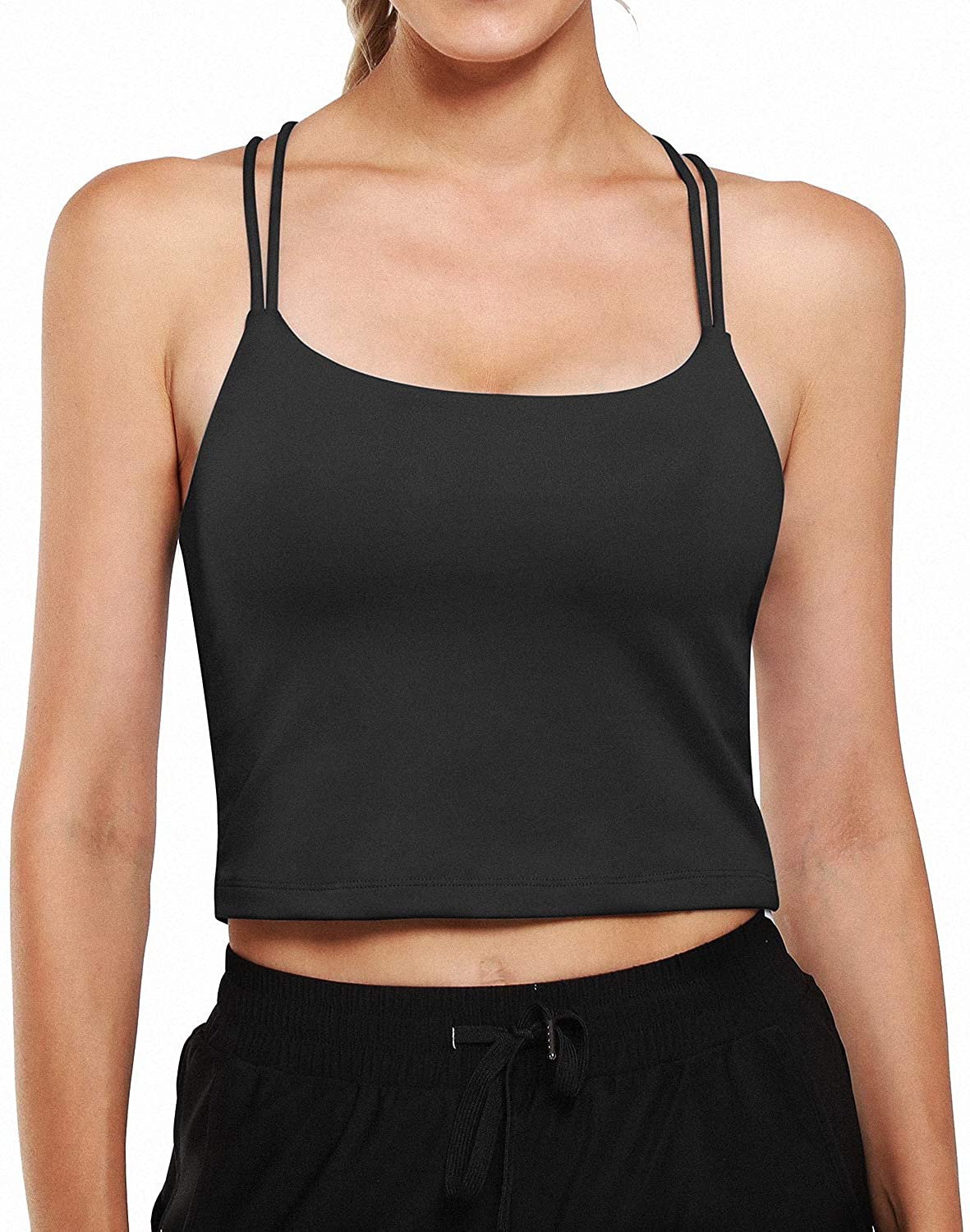 Price:$9.49 Padded Sports Bra Athletic Tank Tops for Women Yoga Crop Top Cami with Built-in Bra Workout Gym Sleeveless Shirts at Amazon Women’s Clothing store