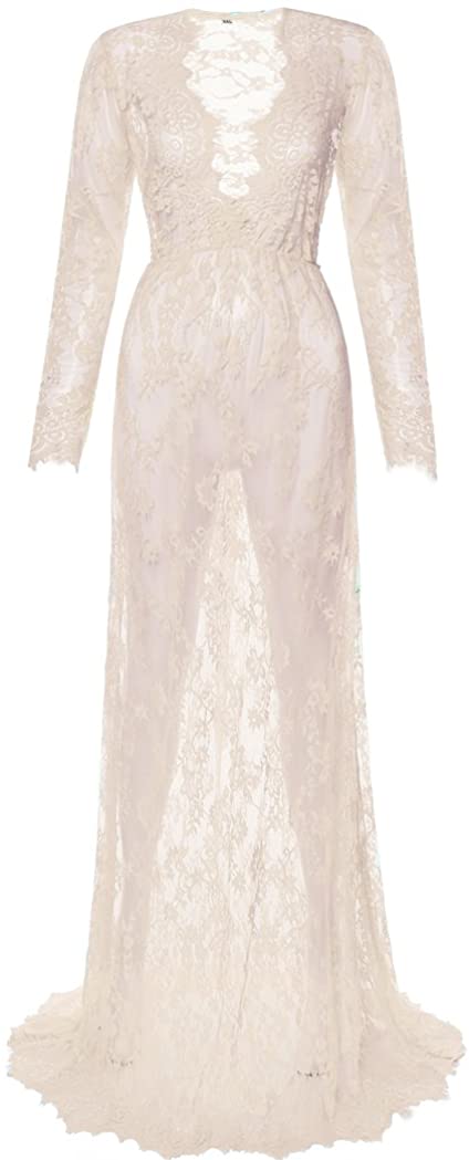 Price:$22.99 Women's Off Shoulder Ruffle Sleeve Lace Maternity Gown Maxi Photography Dress at Amazon Women’s Clothing store