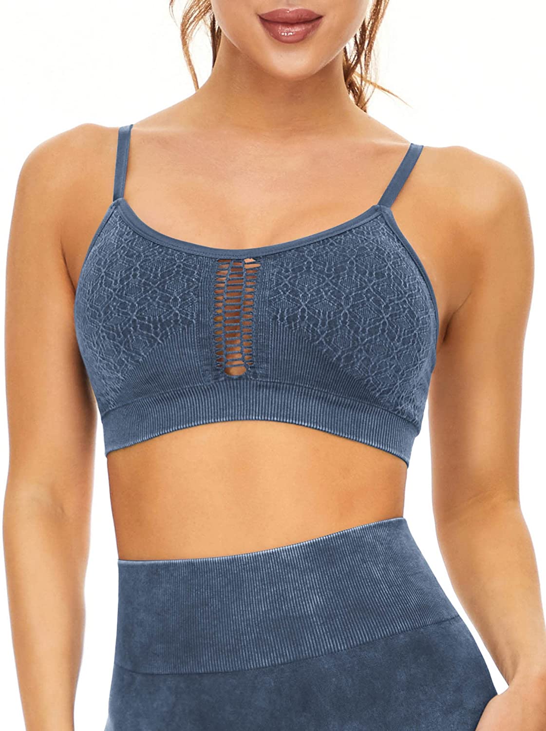 Price:$23.99 Women's Seamless Padded Print Sport Bra Medium Support Yoga Bra with Adjustable Straps at Amazon Women’s Clothing store