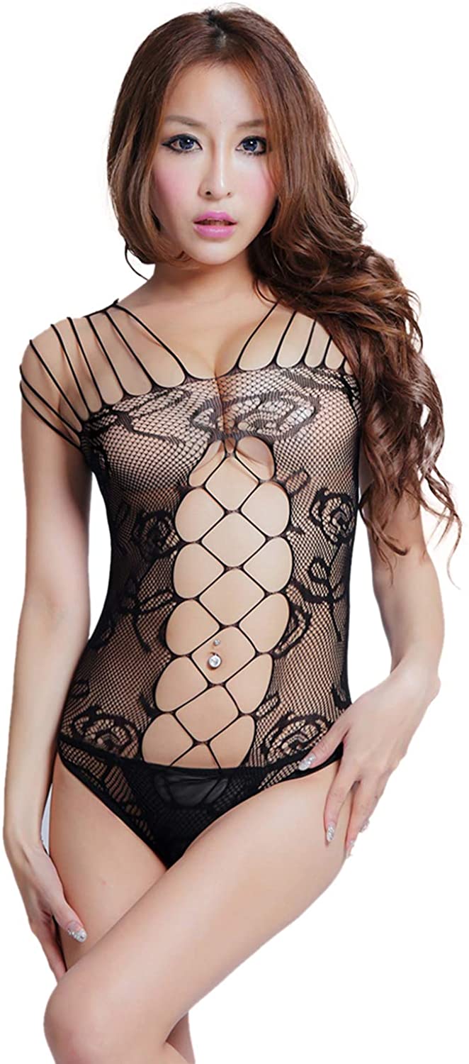 Price:$6.58 Floral Pattern Lace Bodysuit Lingrie Sexy Hollow See Through Teddies Bodystocking Nightie Sleep Wear (Black): Clothing, Shoes & Jewelry