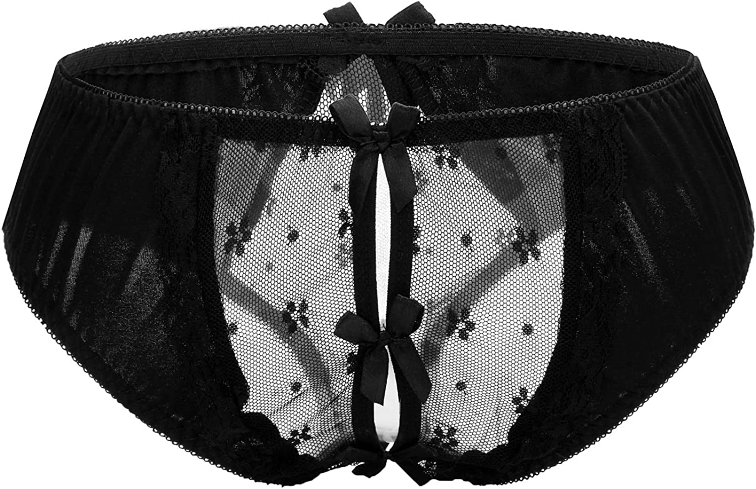 Price:$9.99 Women Sexy Panties with Mesh See-Through Bowknot Briefs Stretch Midnight Underwear at Amazon Women’s Clothing store