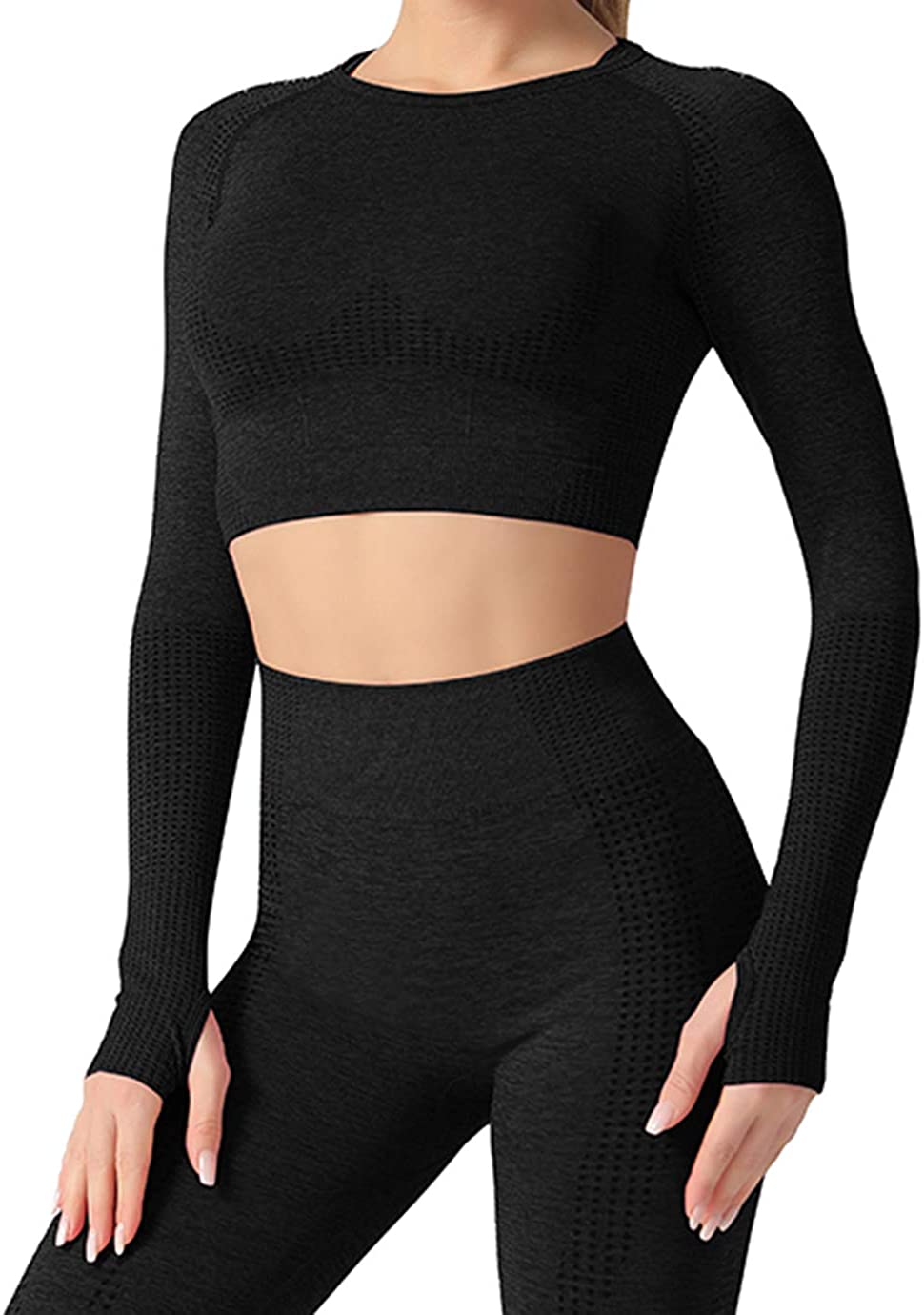 Price:$19.99 Crop Top for Women Long Sleeve Stretch Yoga Workout Fitted Active Tops at Amazon Women’s Clothing store