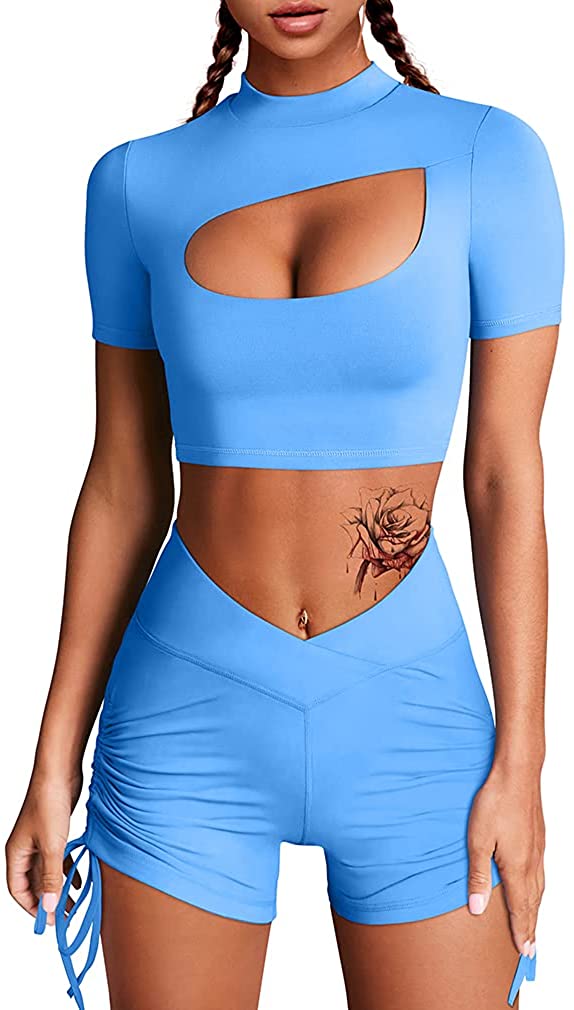 Price:$16.99 Yoga Outfit for Women 2 Piece Workout Gym High Waist Shorts With Sport Bra Set at Amazon Women’s Clothing store