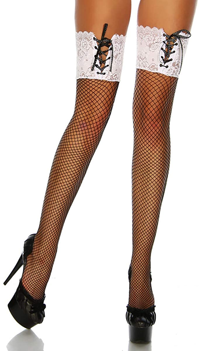 Price:$8.49 Women's Bandage Sheer Lace Top Thigh-High Stockings (White): Clothing, Shoes & Jewelry