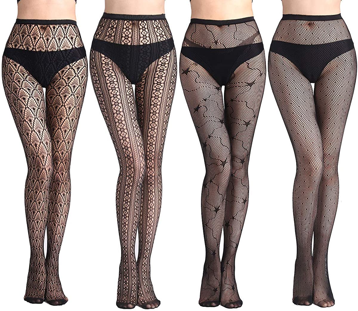 Price:$15.99 Up Women Black Fishnet Tights High Waist Mesh Suspender Sexy Lace Pantyhose Stockings 4 Pairs : Clothing, Shoes & Jewelry