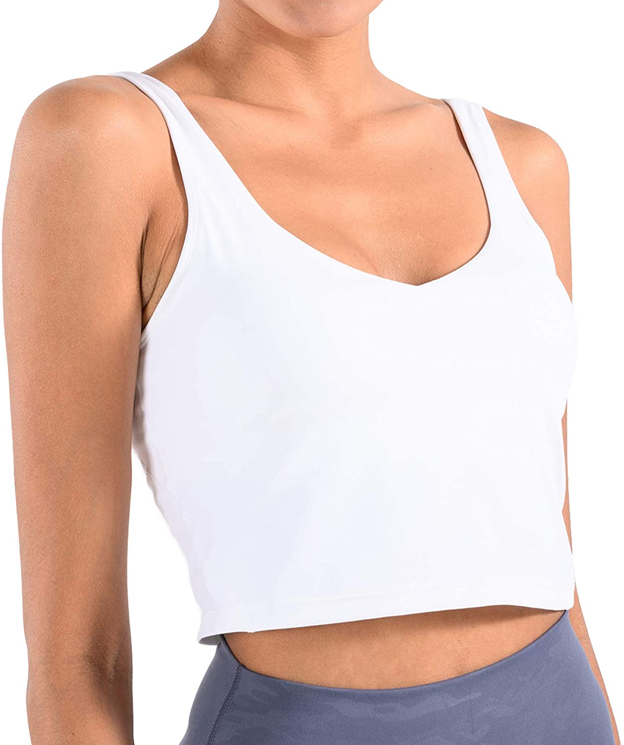 Price:$29.98 Womens Sports Bra Wirefree Longline Padded Bra Yoga Crop Tank Tops Fitness Workout Running Top SmallWhite at Amazon Women’s Clothing store